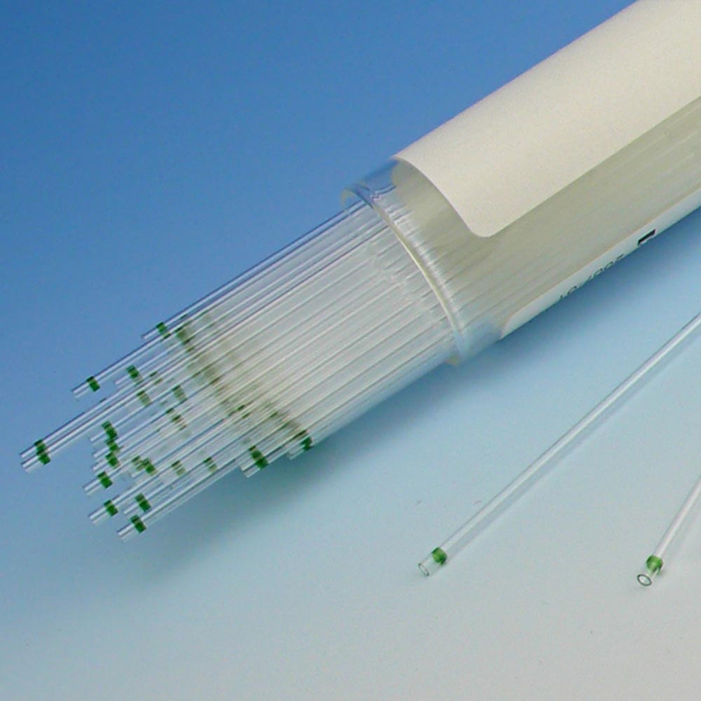 Globe Scientific Capillary Tube, Microhematocrit, Soda Lime Glass, Green Tip, Ammonium Heparinized, 100/Vial, 10 Vials/Unit Image